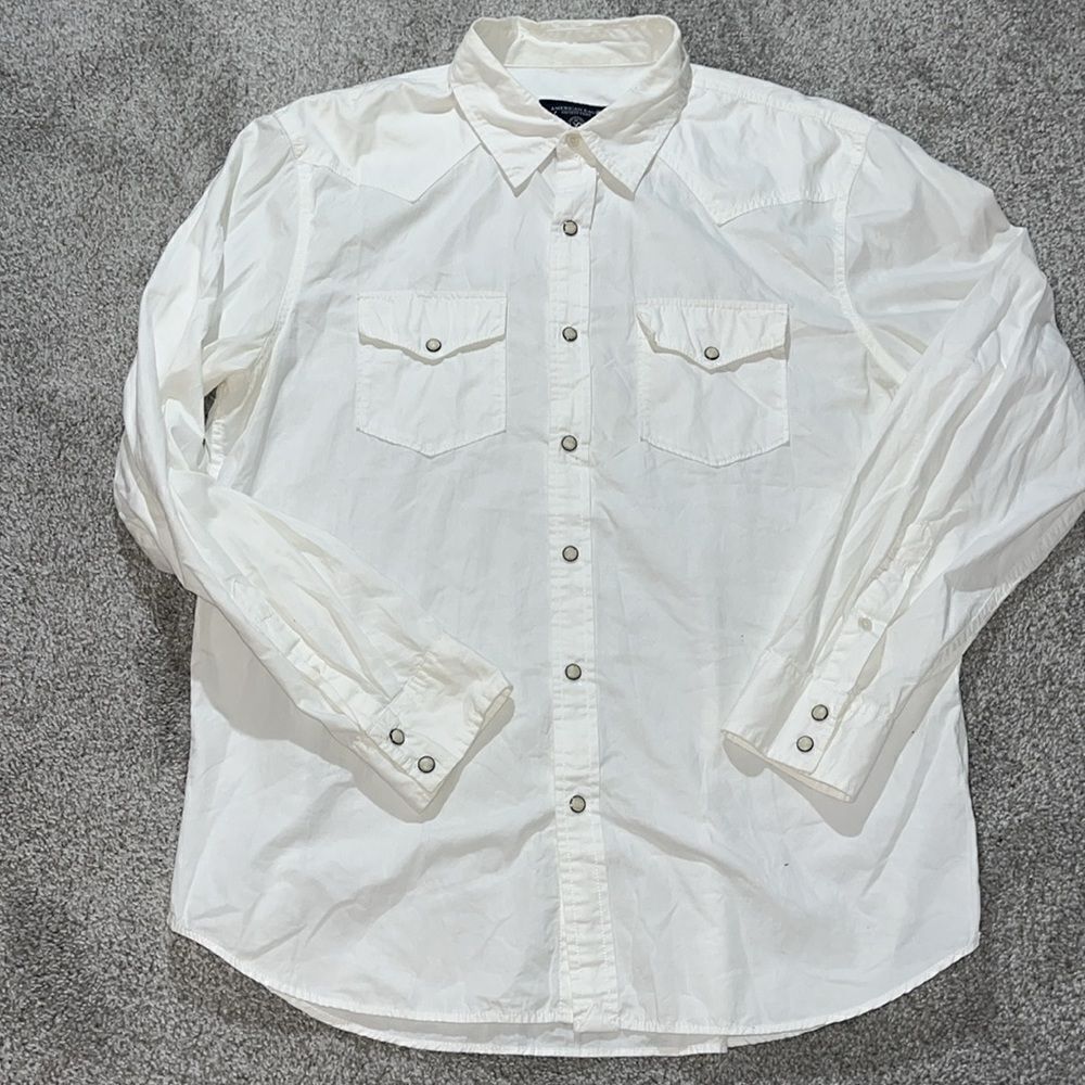 White AE American Eagle snap rockabilly western cowboy LS vintage fit shirt XL